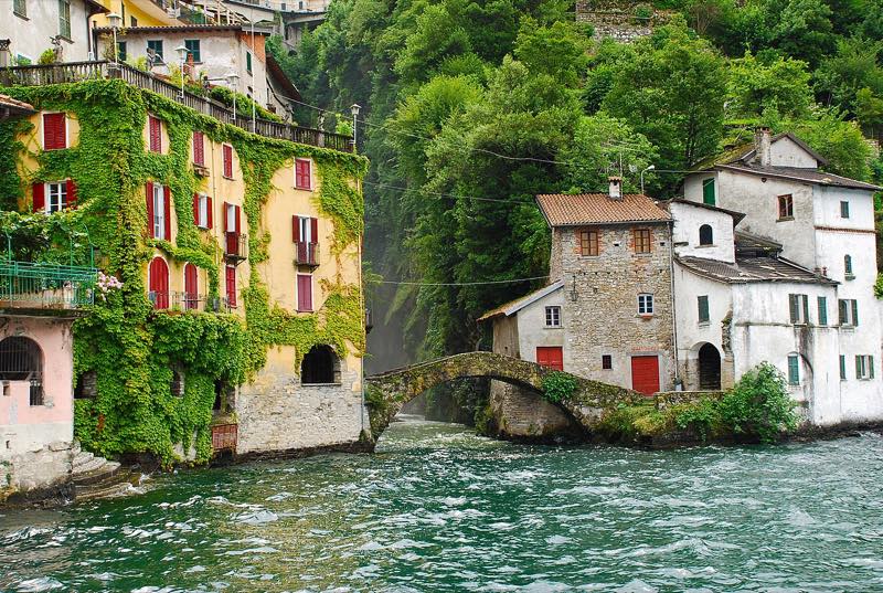 Nesso village and its stone bridge on Lake Como