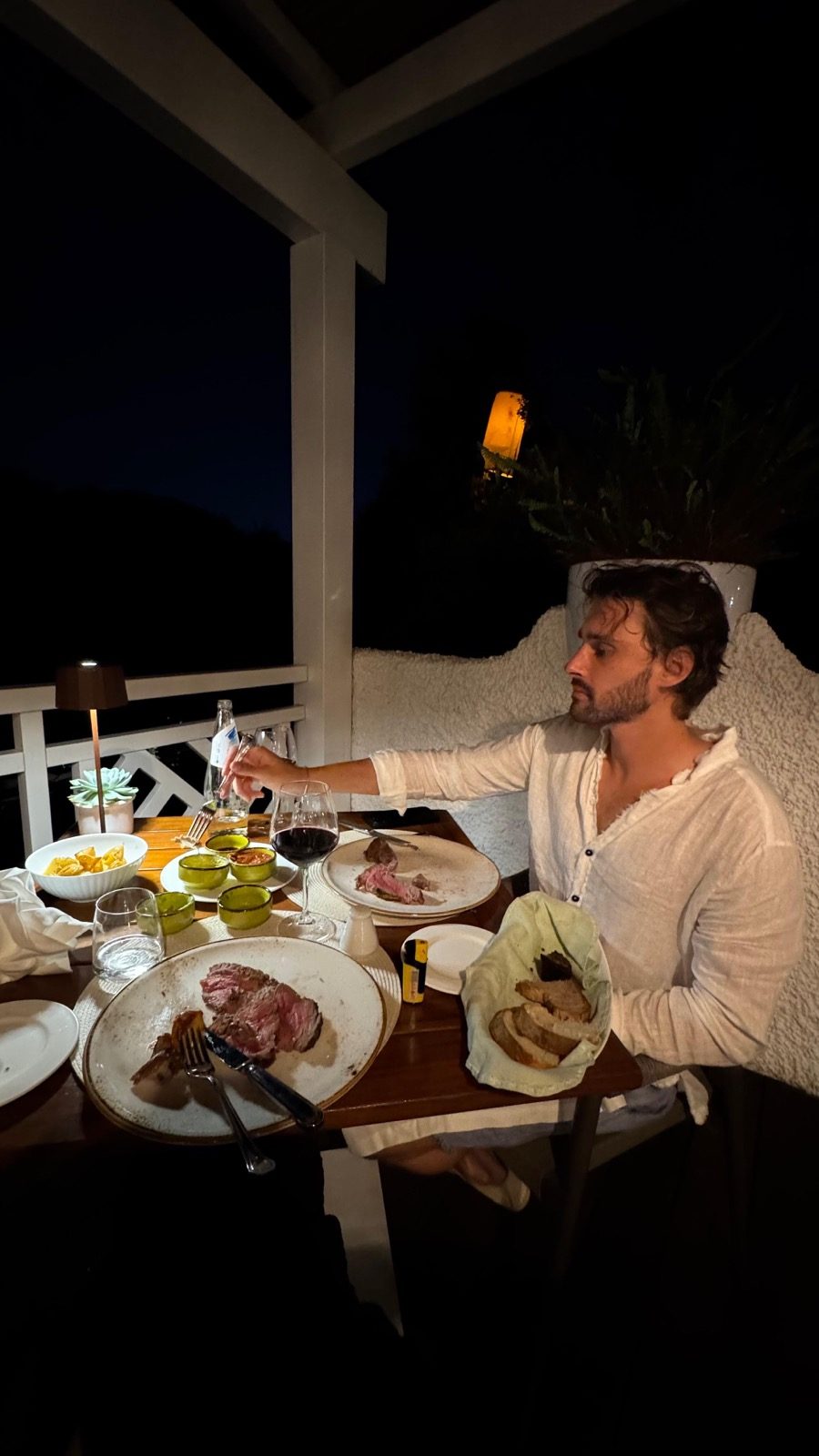 First dinner on the hotel terrace at night